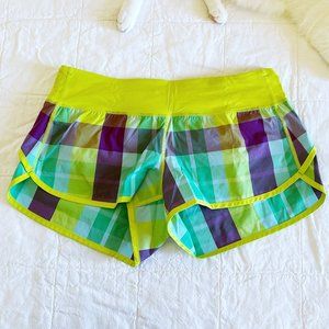 RARE VINTAGE Lululemon Run: Speed Short Foxy Plaid Lime / Potion Purple